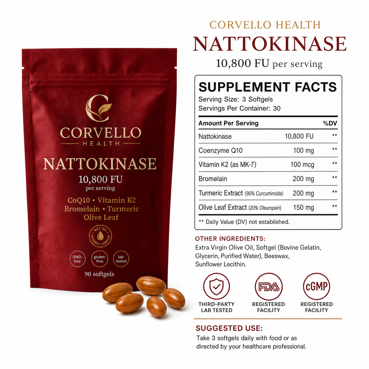 Corvello Health Nattokinase Supplement Facts