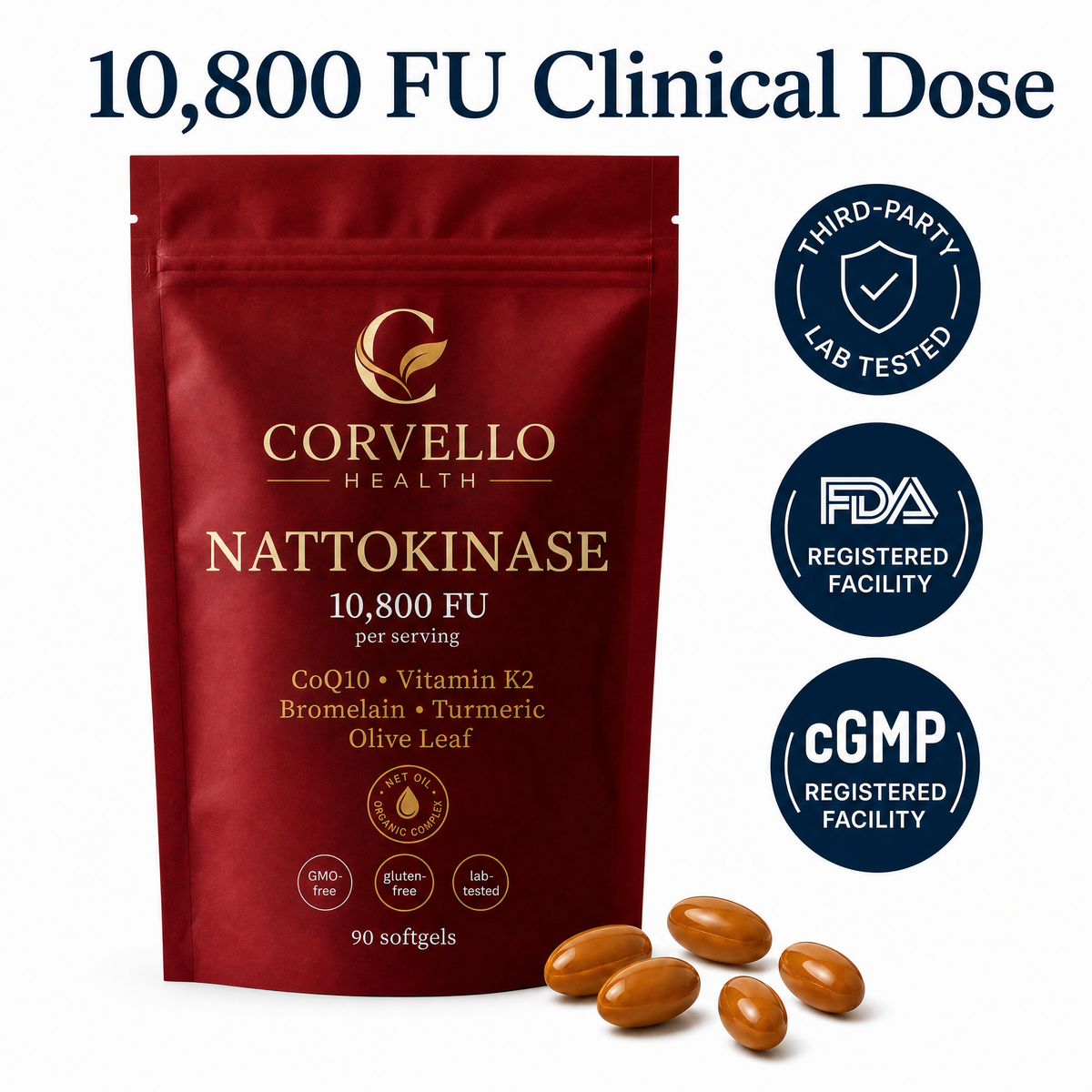 Corvello Health Nattokinase pouch with softgels