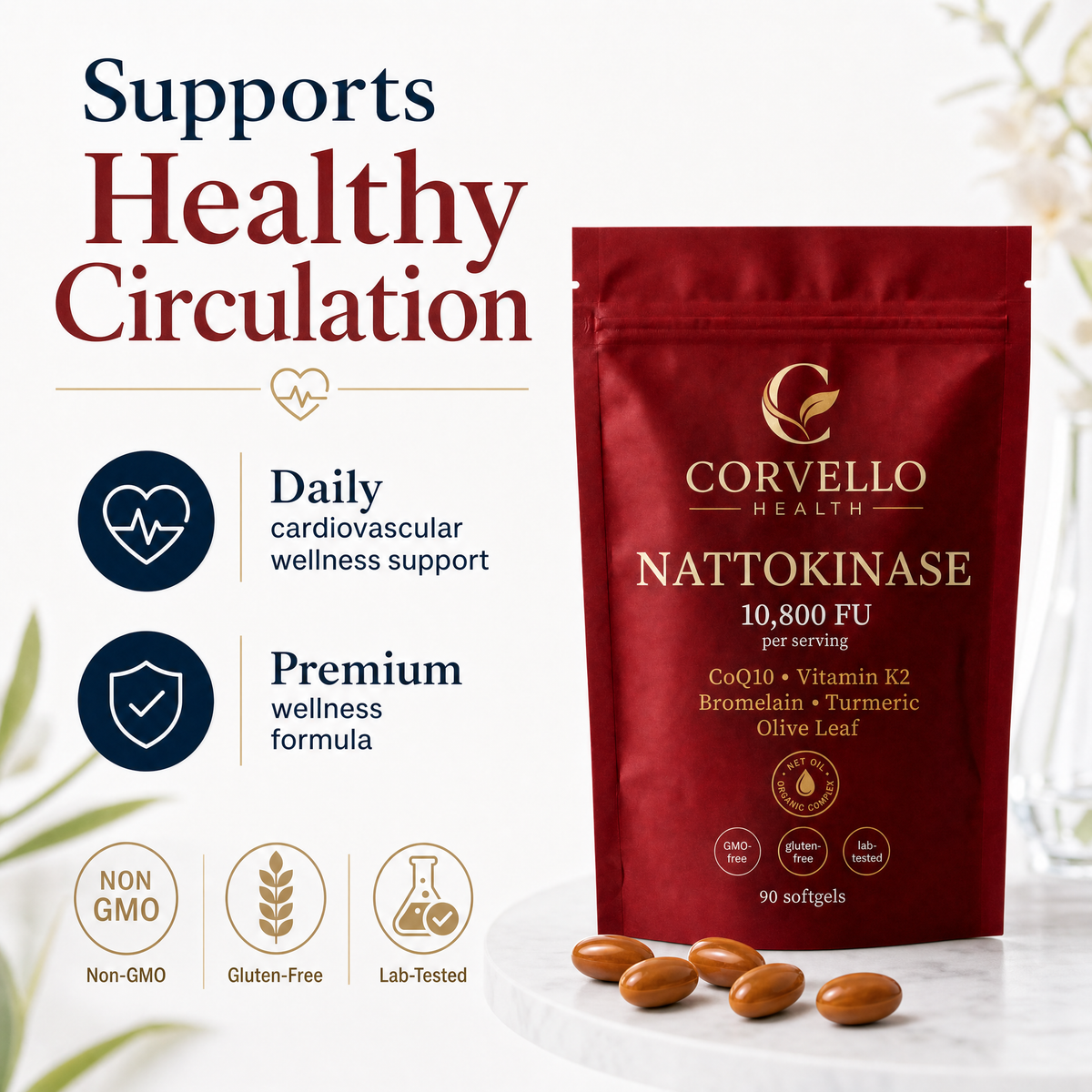 Corvello Health Nattokinase circulation graphic