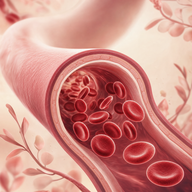 Illustration of red blood cells inside an open blood vessel