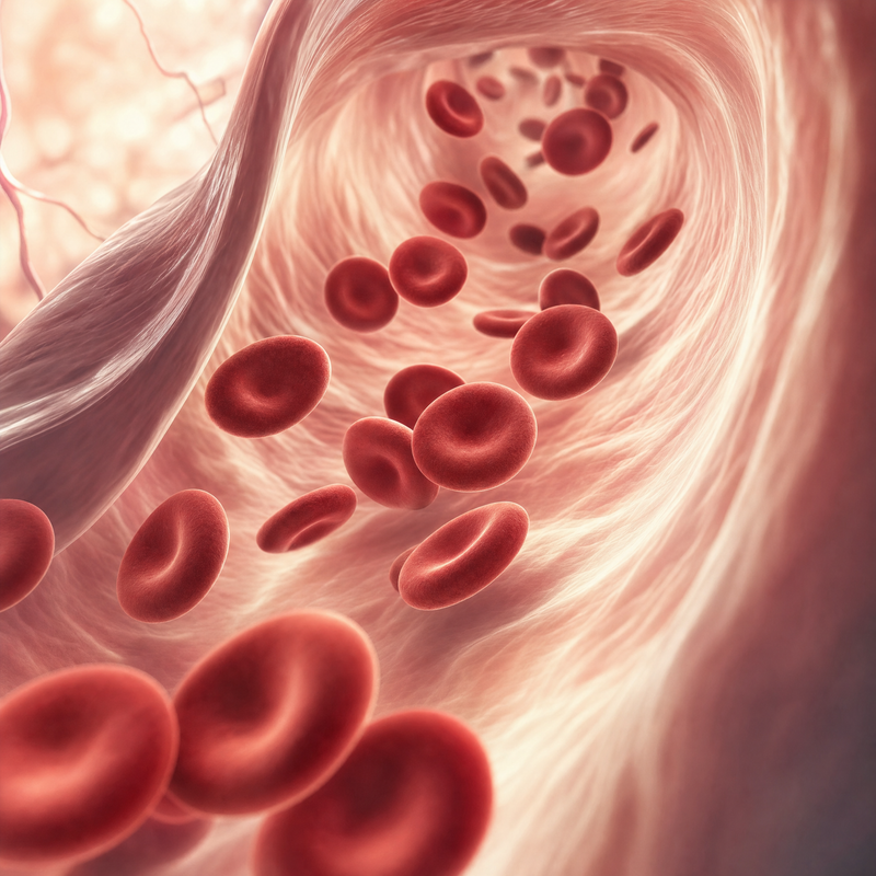 Illustration of red blood cells flowing inside a blood vessel